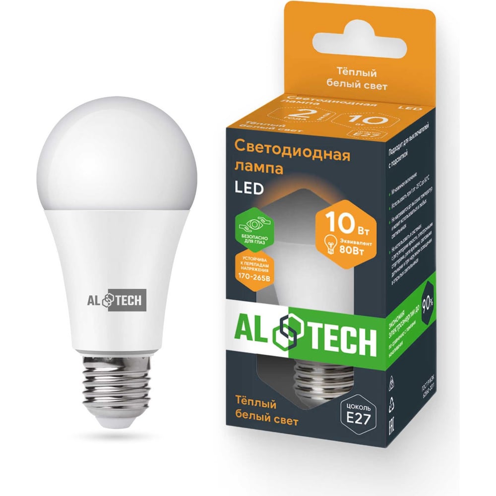 Изображение товара Светодиодная лампа ALTECH LED Р60-10W-830-E27 теплый белый 900лм 270°