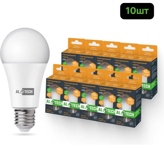 Изображение товара Лампочка светодиодная ALTECH LED Р60-10W-830-E27 10Вт груша теплый белый свет 10шт 4673758071330