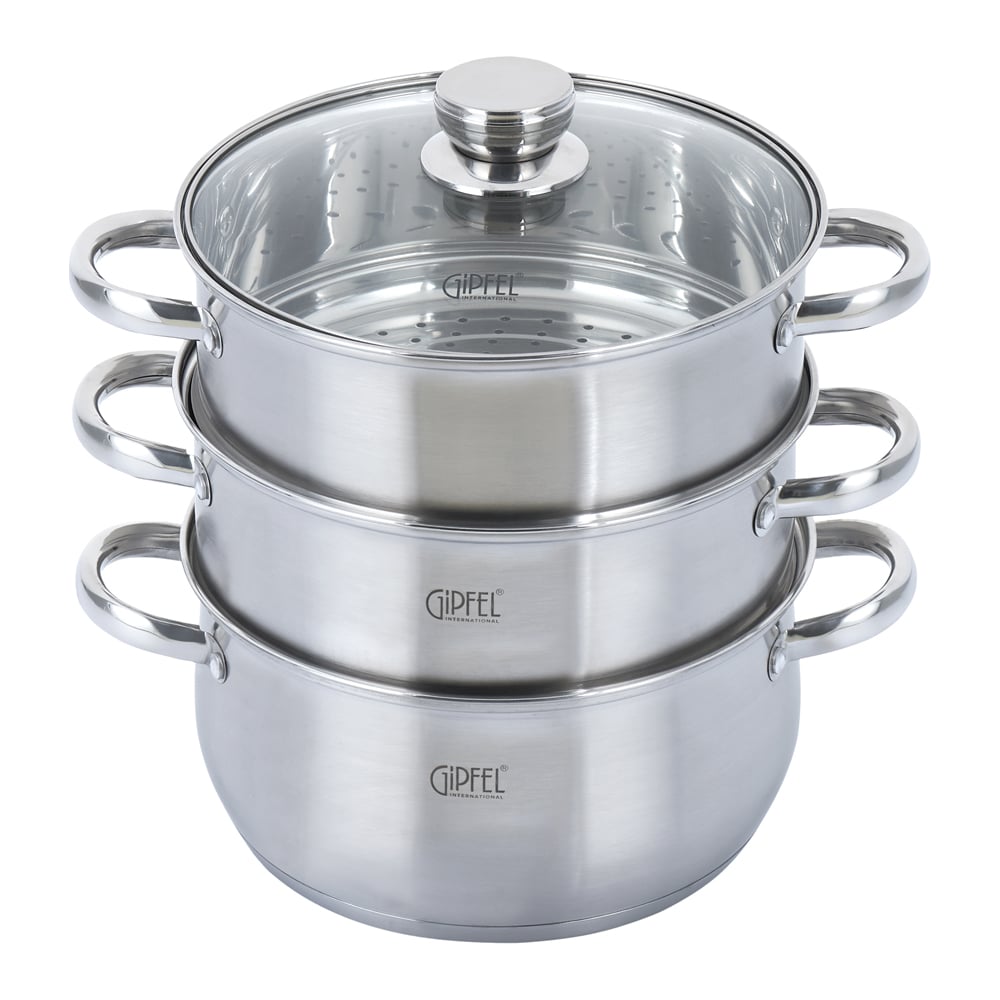 Изображение товара Пароварка двухъярусная GIPFEL SALINA 24x12,5 см, 24x10 см х 2 шт/5 л с капсульным индукционным дном нержавеющая сталь 18/10 толщина: 0,6 мм / 2,5 мм 1309