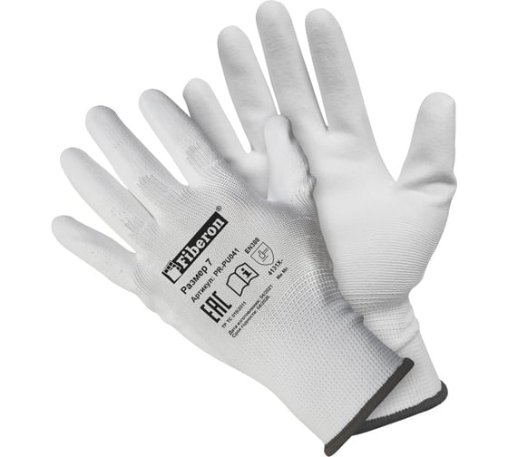 Изображение товара Перчатки для точных работ Fiberon полиэстер, полиуретановое покрытие, в и/у, 7(S), белые, 123166