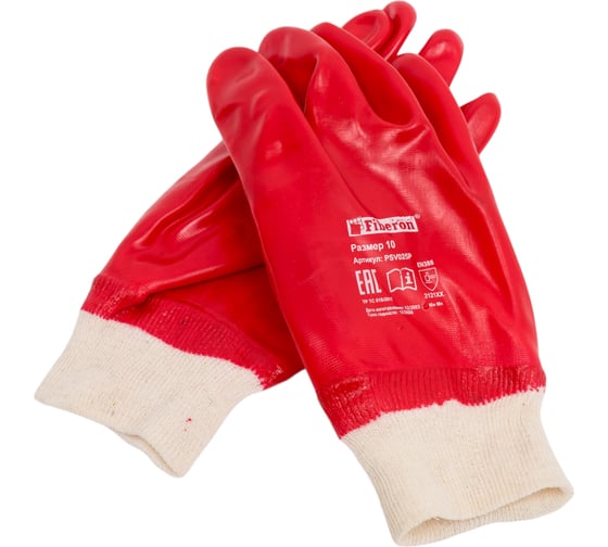 Изображение товара Перчатки Fiberon Повышенная стойкость к загрязнениям, полиэстер+хлопок, ПВХ покрытие, в и/у, 10(XL), белый+красный, 109976