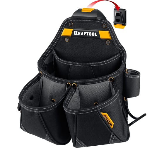 Изображение товара Поясная сумка KRAFTOOL KP-15 350x320 мм с быстросъёмным креплением FastClip, 15 карманов и петель 38771