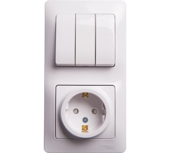 Изображение товара Блок розетка с заземлением со шторками + 3-клавишный выключатель Systeme Electric GLOSSA БЕЛЫЙ GSL000178