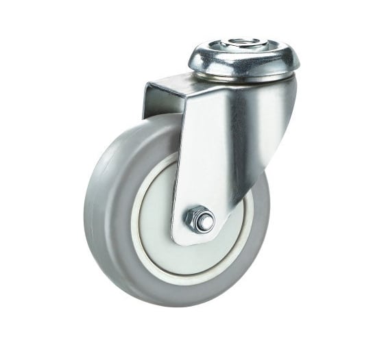 Изображение товара Колесо аппаратное серая резина, под болт, 125 мм, отверстие М12, ПК усиленный MFK-TORG 6746125