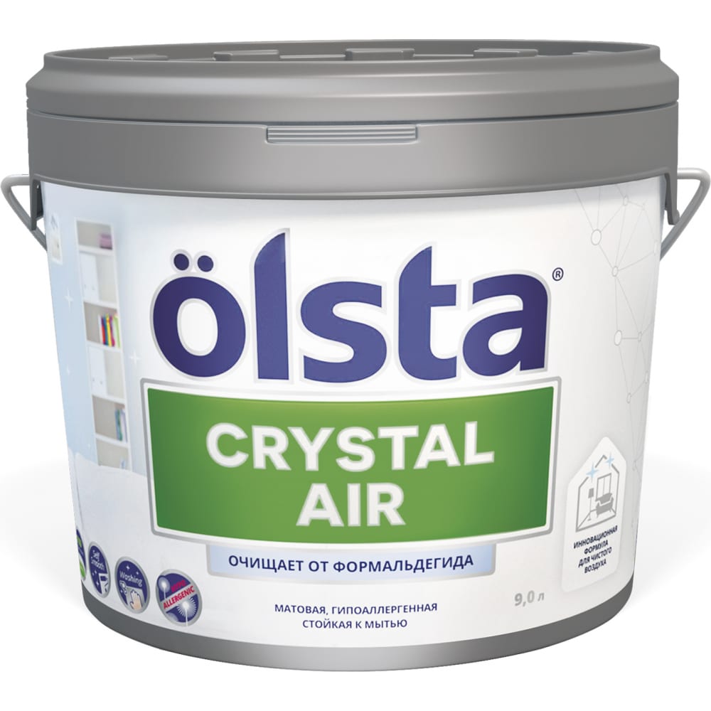 фото Краска с функцией нейтрализации формальдегида olsta crystal air база a 9 л ocaa-90