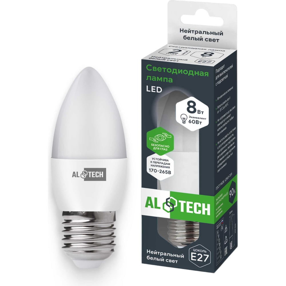 Изображение товара Светодиодная лампа ALTECH LED свеча E27 8W нейтральный белый 720лм