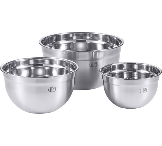 Изображение товара Набор мисок GIPFEL HORIZONTE 16x10 см, 1,5 л, 20x12 см, 2,7 л, 24x13 см, 4,2 л нержавеющая сталь 18/0 толщина: 0,6 мм 51159