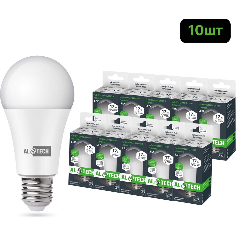 Изображение товара Светодиодная лампа ALTECH LED Р60 17W E27 нейтральный белый свет 10шт