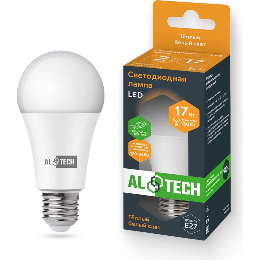 Изображение товара Светодиодная лампочка ALTECH Р60 17Вт теплый белый E27 270 град