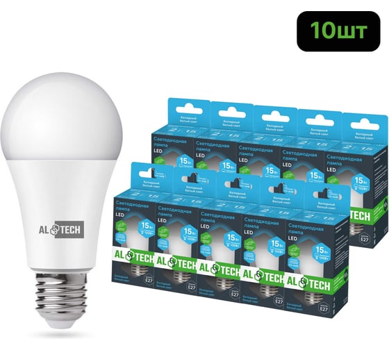 Изображение товара Лампочка светодиодная ALTECH LED Р60-15W-865-E27 15Вт груша холодный белый свет 10шт 4673758071415