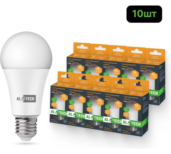 Изображение товара Лампочка светодиодная ALTECH LED Р60-15W-830-E27 15Вт груша теплый белый свет 10шт 4673758071392
