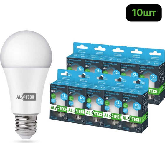 Изображение товара Лампочка светодиодная ALTECH LED Р60-12W-865-E27 12Вт груша холодный белый свет 10шт 4673758071385