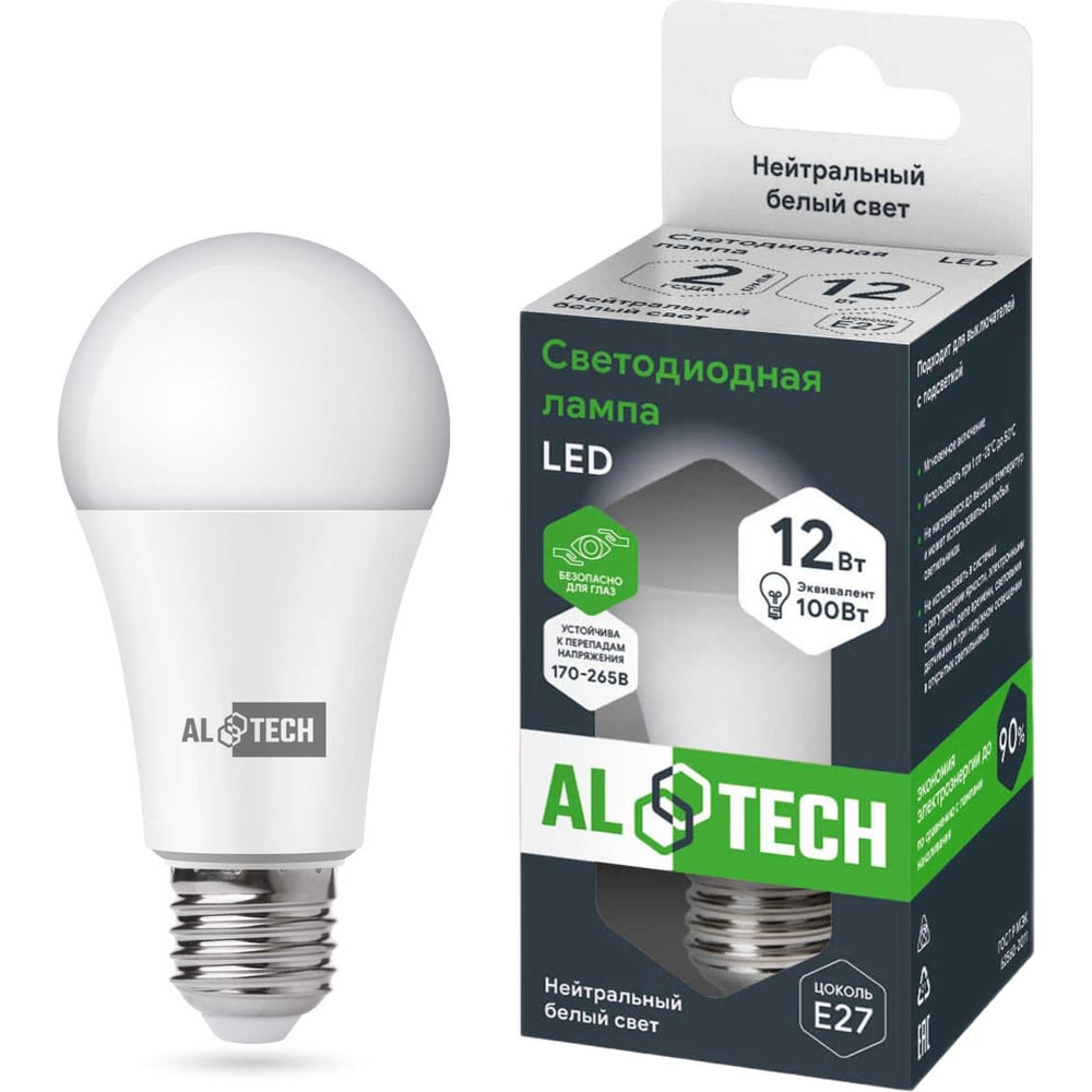 Изображение товара Светодиодная лампа ALTECH LED Р60 12W E27 нейтральный белый свет