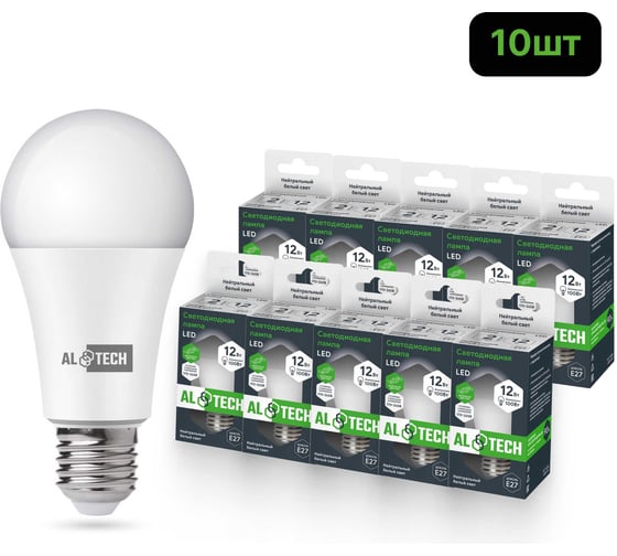 Изображение товара Лампочка светодиодная ALTECH LED Р60-12W-840-E27 12Вт груша нейтральный белый свет 10шт 4673758071378