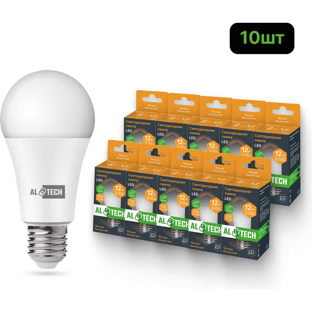 Изображение товара Светодиодная лампочка ALTECH LED Р60 12W E27 теплый белый 10 шт