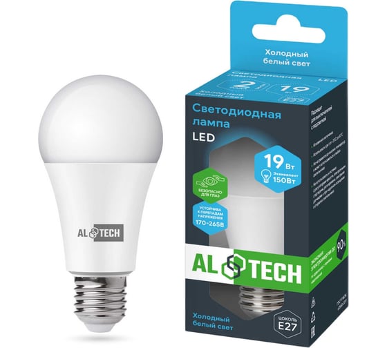 Изображение товара Лампочка светодиодная ALTECH LED Р60-19W-865-E27 19Вт груша холодный белый свет 4673758070340