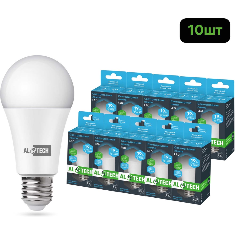 Изображение товара Светодиодная лампа ALTECH Р60 19W E27 холодный белый свет 10 шт