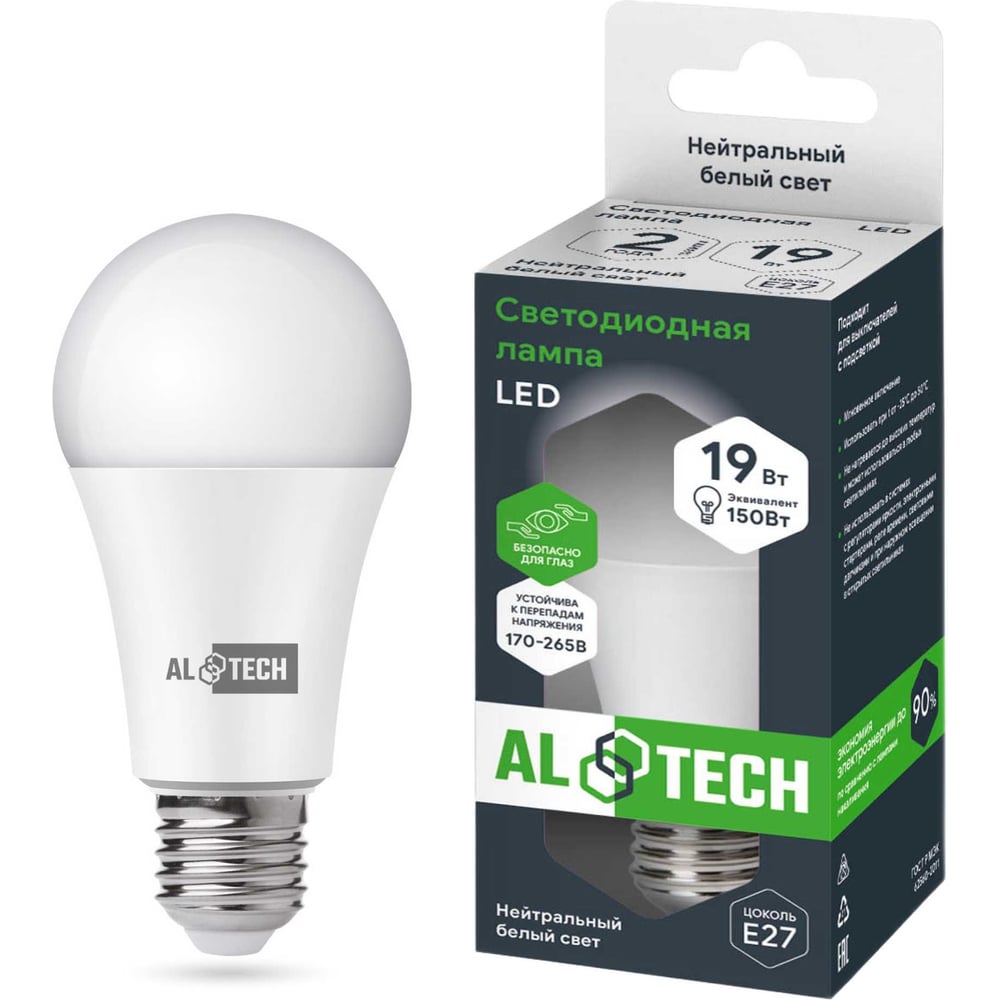 Изображение товара Лампочка светодиодная ALTECH LED Р60 19Вт E27 нейтральный белый 4000K