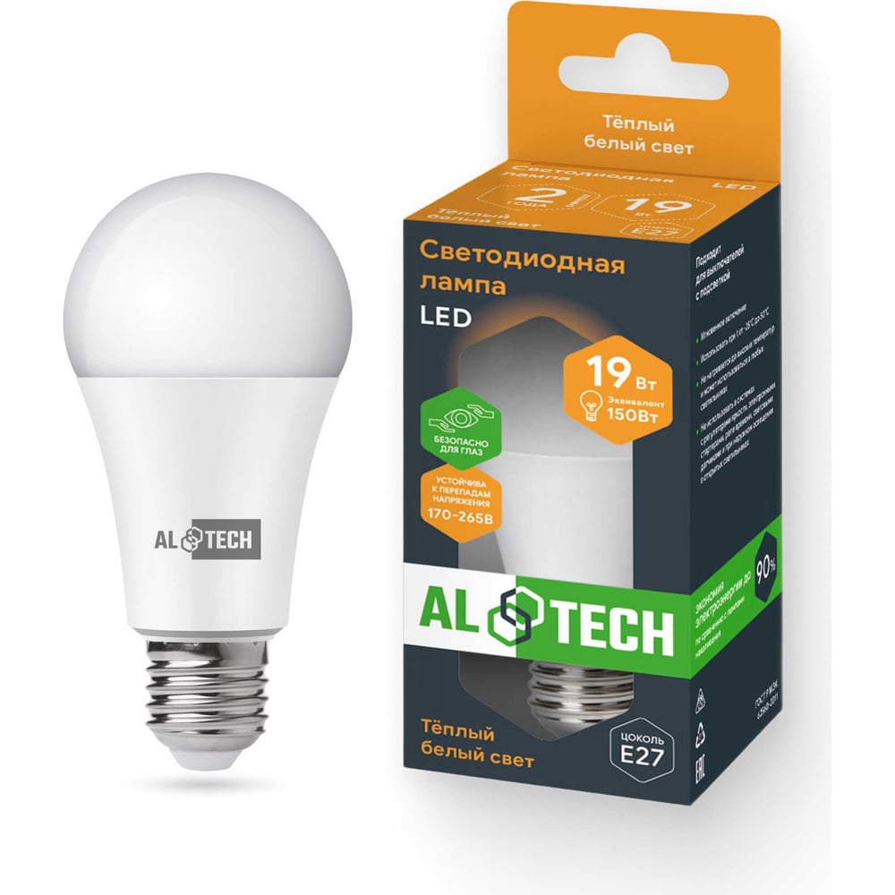Изображение товара Лампочка светодиодная ALTECH LED Р60-19W-830-E27 19Вт груша теплый белый свет 4673758070326