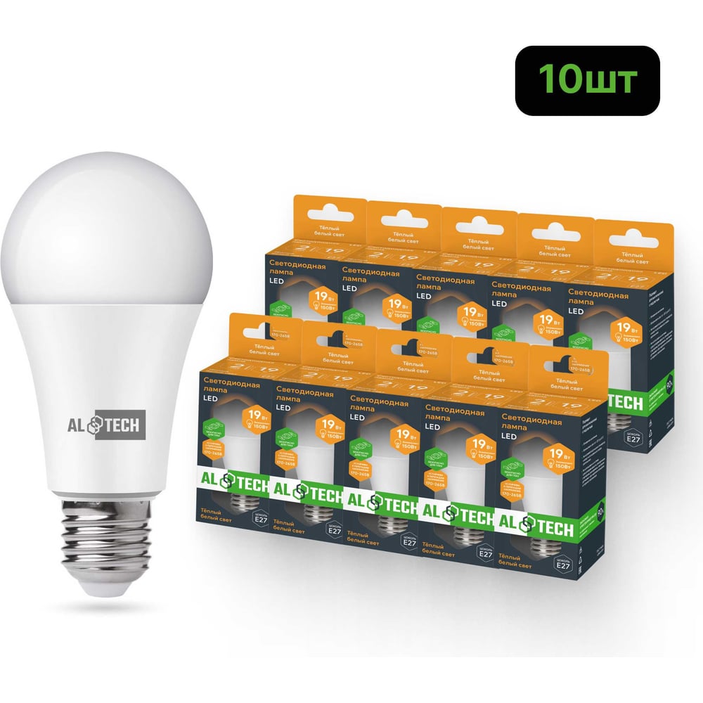 Изображение товара Светодиодная лампа ALTECH LED Р60 19W E27 теплый белый свет 10 шт