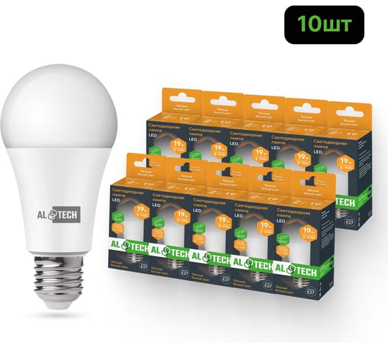 Изображение товара Лампочка светодиодная ALTECH LED Р60-19W-830-E27 19Вт груша теплый белый свет 10шт 4673758071453