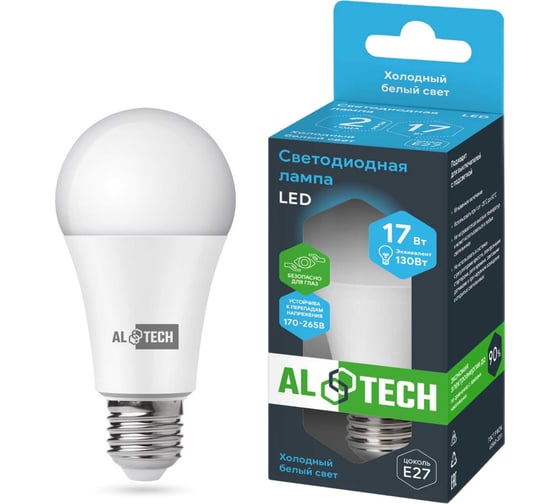 Изображение товара Лампочка светодиодная ALTECH LED Р60-17W-865-E27 17Вт груша холодный белый свет 4673758070319