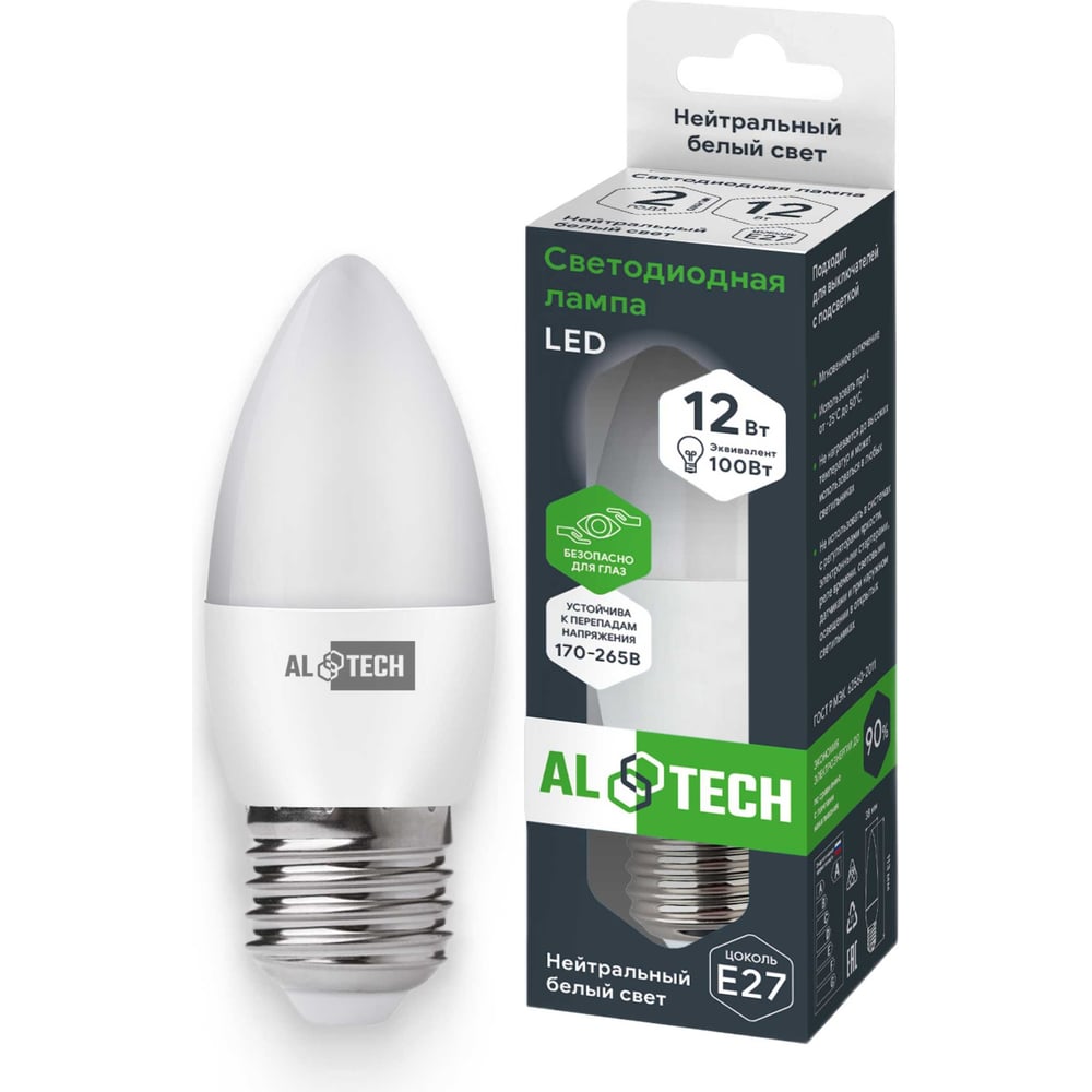 Изображение товара Светодиодная лампочка ALTECH LED С35-12W-840-E27 12Вт свеча