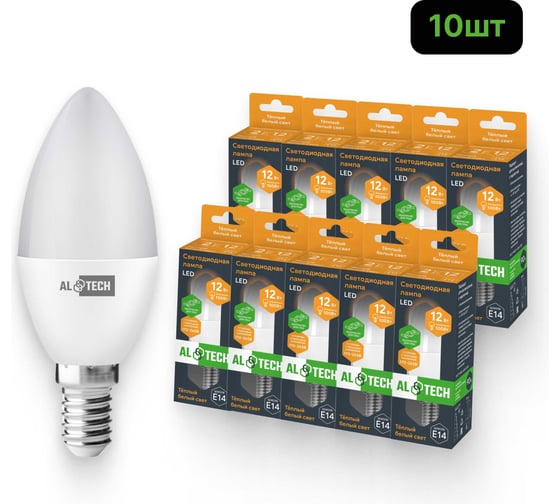 Изображение товара Лампочка светодиодная ALTECH LED С35-12W-830-E14 12Вт свеча теплый белый свет 10шт 4673758071231