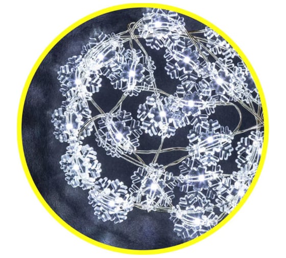 Изображение товара Гирлянда Navigator NGF-DM001-20СW-2AA-белые снежинки 14049