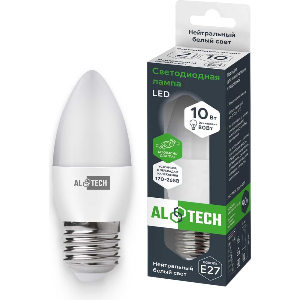 Изображение товара Светодиодная лампа ALTECH LED С35-10W-840-E27 свеча 4000K 900лм