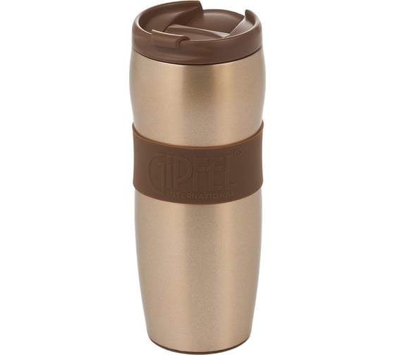 Изображение товара Термокружка Gipfel NEW YORK 380 мл, вакуумная, с двойными стенками, с откидным клапаном, с силиконовой вставкой и противоскользящим основанием, нержавеющая сталь 18/10, пластик, силикон, цвет: золотистый 51788