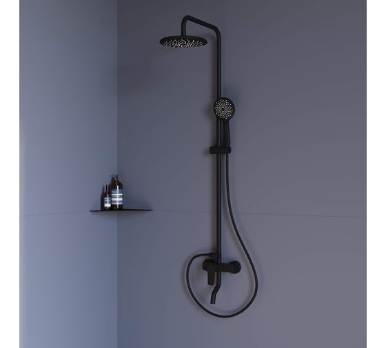 Изображение товара Душевая стойка RGW SP-25-B черный, головной душ/смеситель (ручной душ, шланг 1,5 м.) 59140125-04