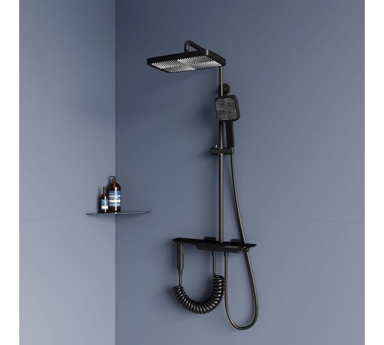 Изображение товара Душевая стойка RGW SP-35-B черный, головной душ/термостат (гигиенический душ) 51140135-04