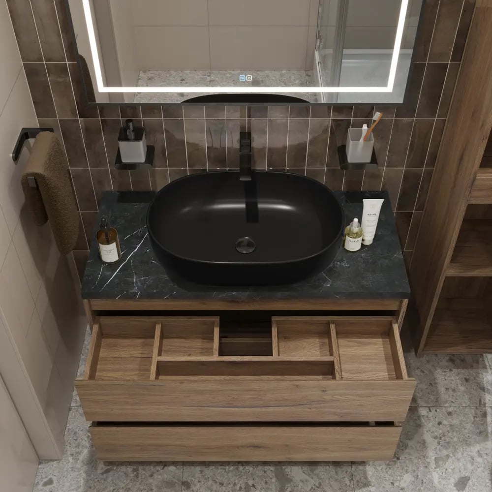 Изображение товара Подвесная тумба со столешницей и накладной раковиной BelBagno KRAFT 100 KRAFT100RNN-KEPMNO-1084-H301-SET