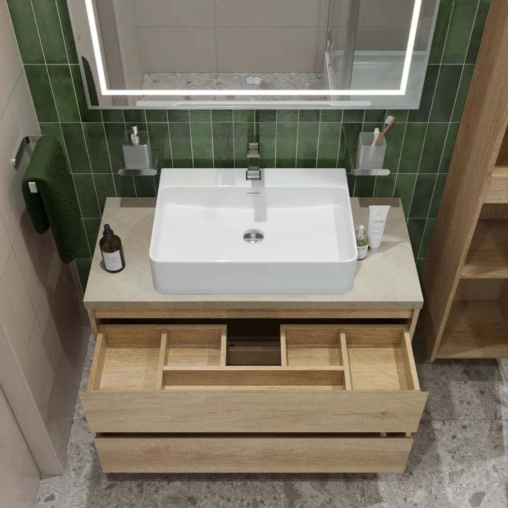 Изображение товара Подвесная тумба со столешницей и накладной раковиной BelBagno KRAFT 100