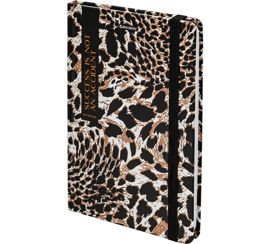 Изображение товара Блокнот с резинкой BRAUBERG в клетку 96 л., А5 145x203 мм, твердая обложка, Leopard 115535