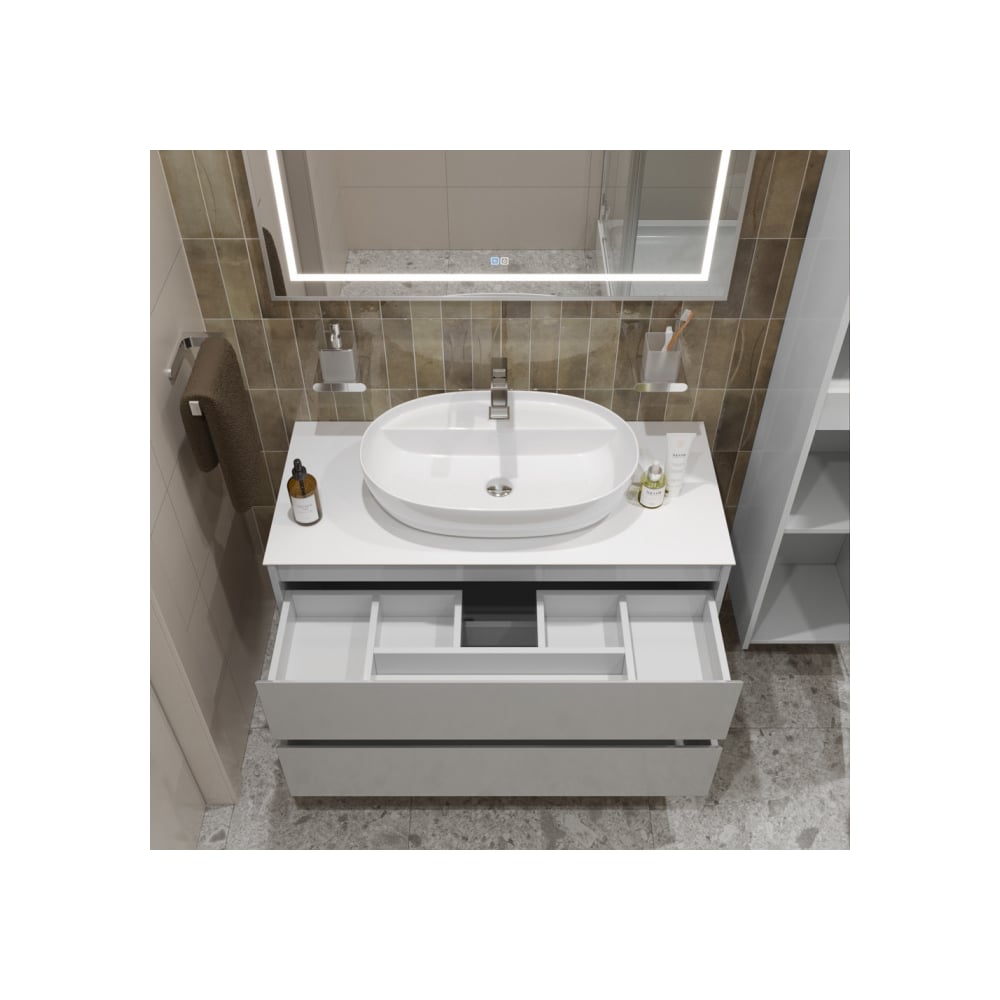 Изображение товара Подвесная тумба со столешницей и раковиной BelBagno KRAFT 100 белая современная модель