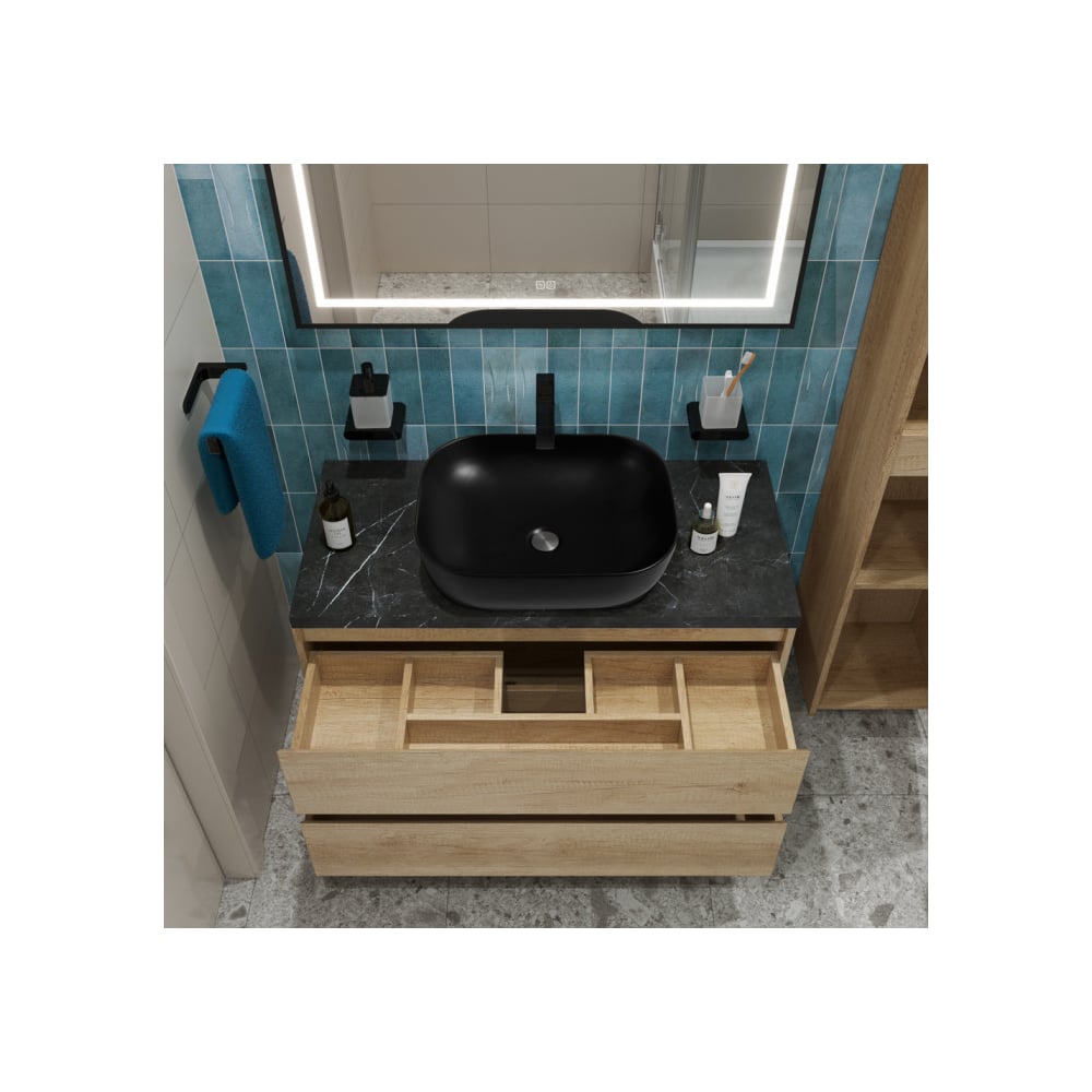 Изображение товара BelBagno KRAFT100RNN-KEPMNO-1302-H301-SET - подвесная тумба с накладной раковиной