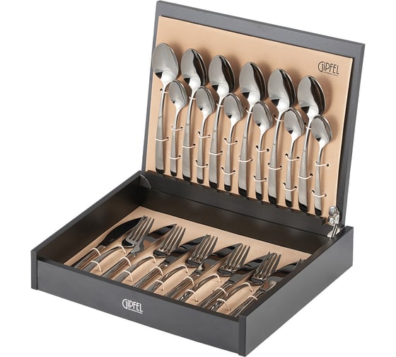 Изображение товара Набор столовых приборов GIPFEL CAIRO 24 предмета в подарочной упаковке нержавеющая сталь 18/10, дерево, антрацит 51404