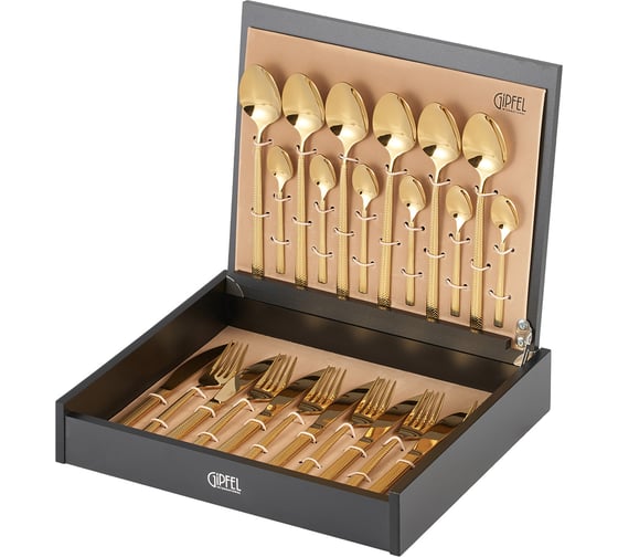 Изображение товара Набор столовых приборов GIPFEL DAKAR 24 предмета в подарочной упаковке нержавеющая сталь 18/10, дерево, золотой 51403