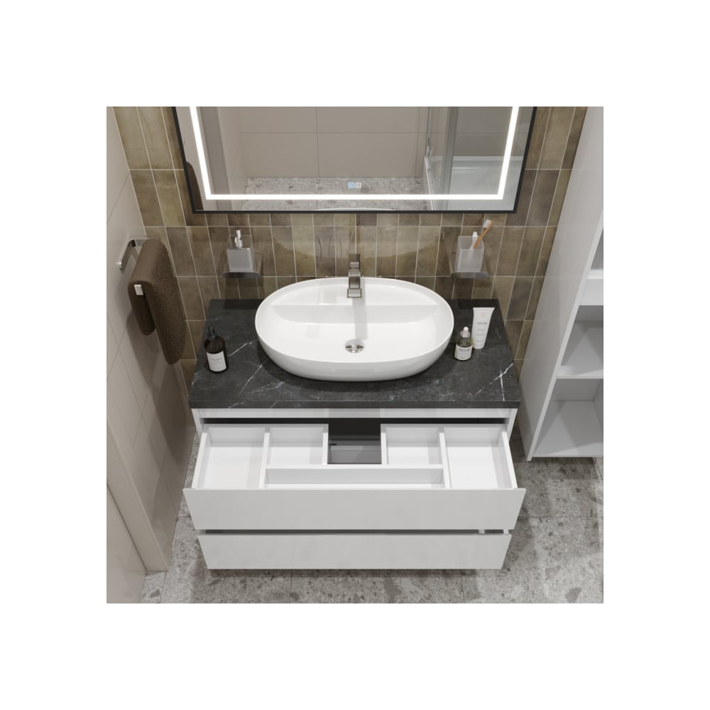 Изображение товара BelBagno KRAFT100BO-KEPMNO-1346-SET - подвесная тумба с накладной раковиной, белая, 1000x460x500 мм
