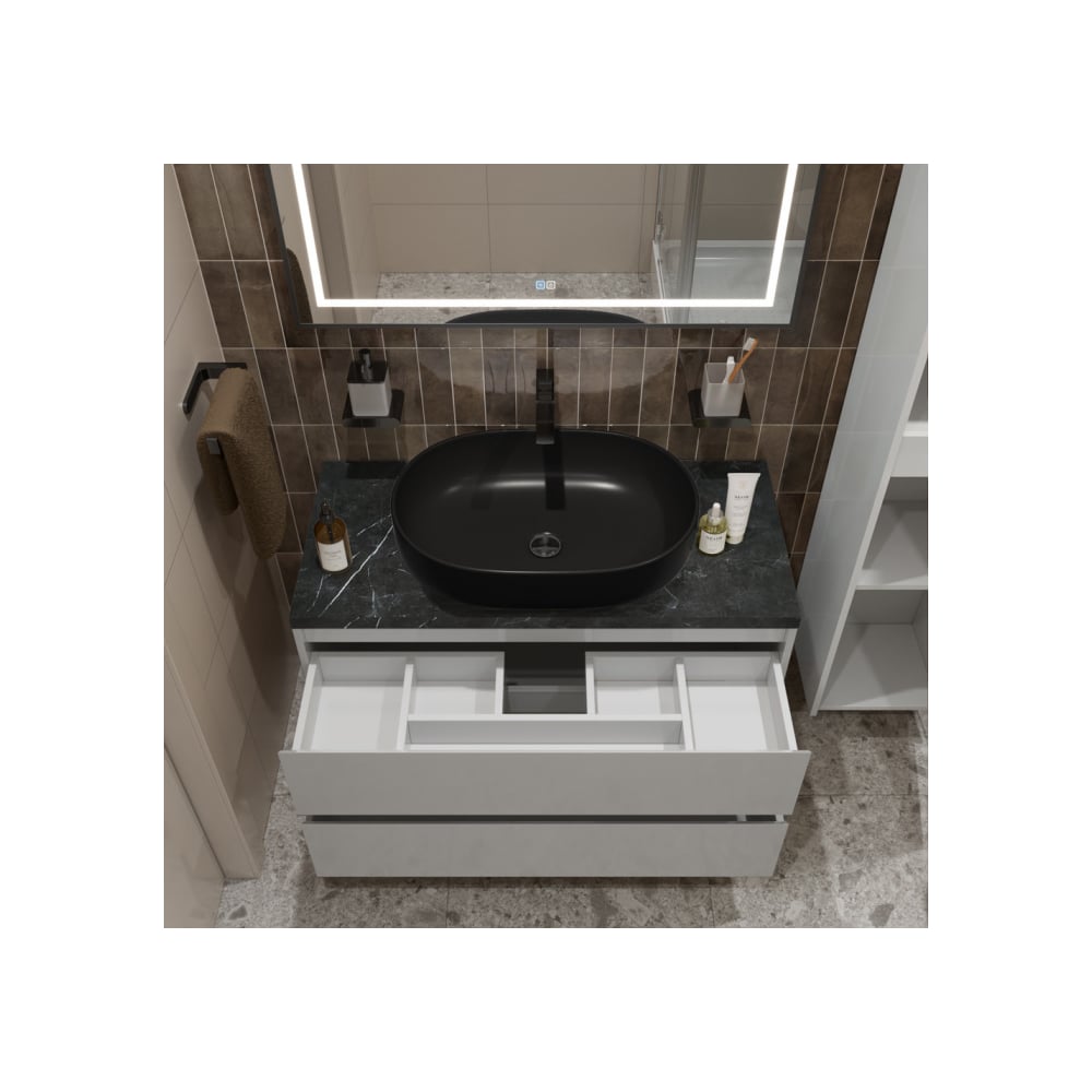 Изображение товара BelBagno KRAFT100BO-KEPMNO-1084H301-SET: подвесная тумба с накладной раковиной, белый