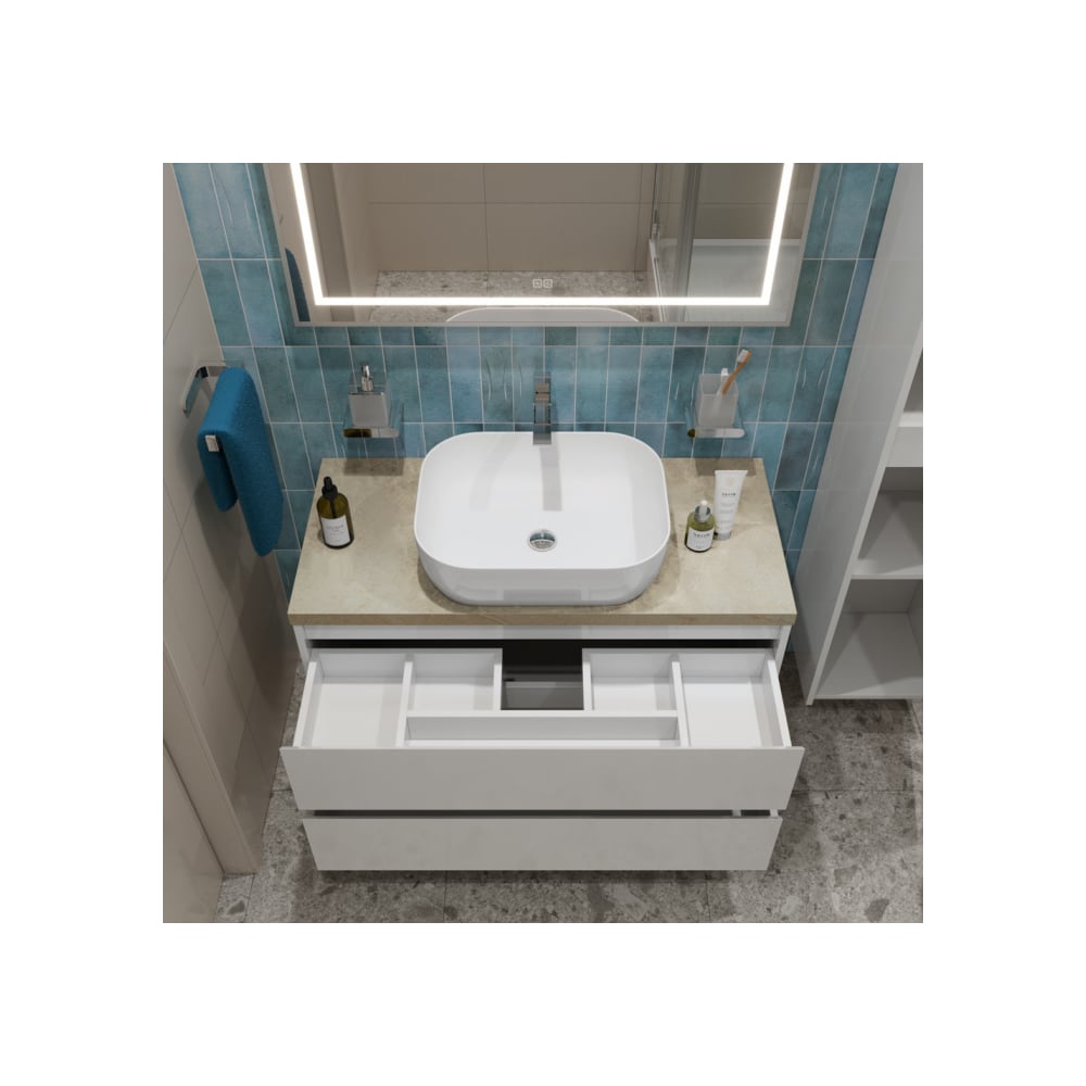 Изображение товара Подвесная тумба со столешницей и раковиной BelBagno KRAFT 100 белая Изображение товара Подвесная тумба со столешницей и раковиной BelBagno KRAFT 100 белая