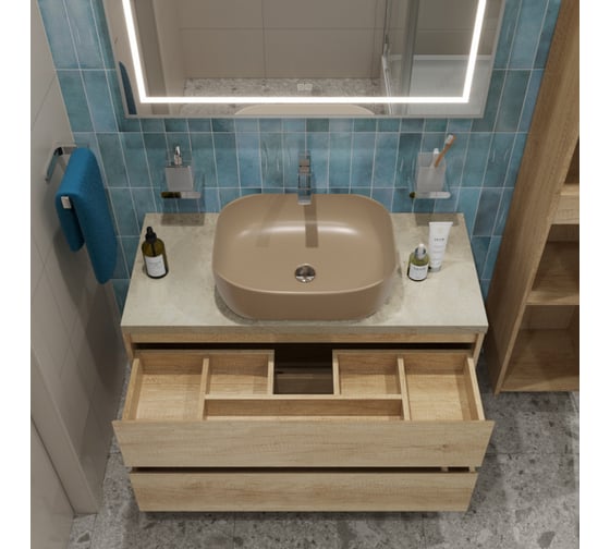 Изображение товара Подвесная тумба со столешницей и накладной раковиной BelBagno KRAFT 100 KRAFT100RNN-KEPMCO-1302H316-SET
