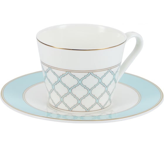 Изображение товара Чайная пара GIPFEL AURORA: чашка 250 мл и блюдце 16 см, костяной фарфор, белый с голубым 42867