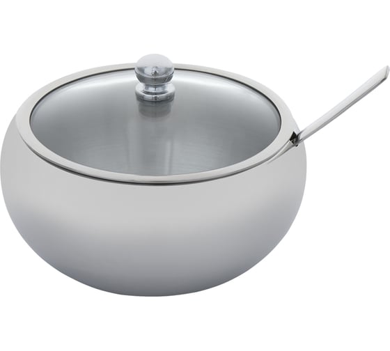 Изображение товара Сахарница GIPFEL с крышкой и ложкой, 600 мл, 13x9,5 см нержавеющая сталь 18/8, закаленое стекло 7110
