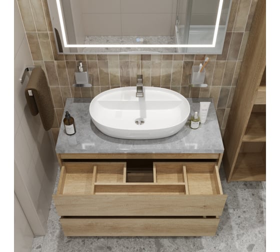 Изображение товара Подвесная тумба со столешницей и накладной раковиной BelBagno KRAFT 100 KRAFT100RNN-KEPMGL-1346-SET