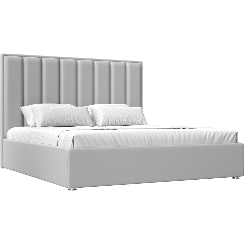 Изображение товара Современная кровать Афродита 180 из экокожи белого цвета с ящиком и подъемным механизмом