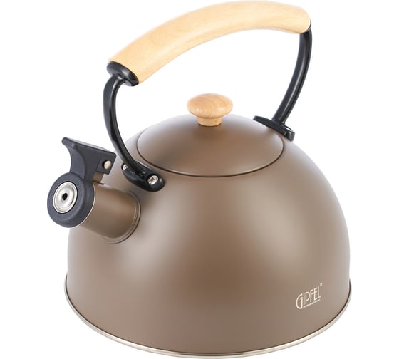 Изображение товара Чайник для кипячения воды Gipfel LARNAKA 2,2л со свистком, с капсульным индукционным дном и деревянной накладкой на ручку. Материал: нержавеющая сталь 18/10, дерево. Толщина стенок: 0,6мм. Цвет: коричневый. 52128
