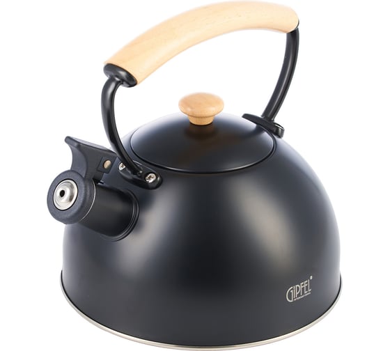 Изображение товара Чайник для кипячения воды Gipfel LARNAKA 2,2л со свистком, с капсульным индукционным дном и деревянной накладкой на ручку. Материал: нержавеющая сталь 18/10, дерево. Толщина стенок: 0,6мм. Цвет: черный. 52129